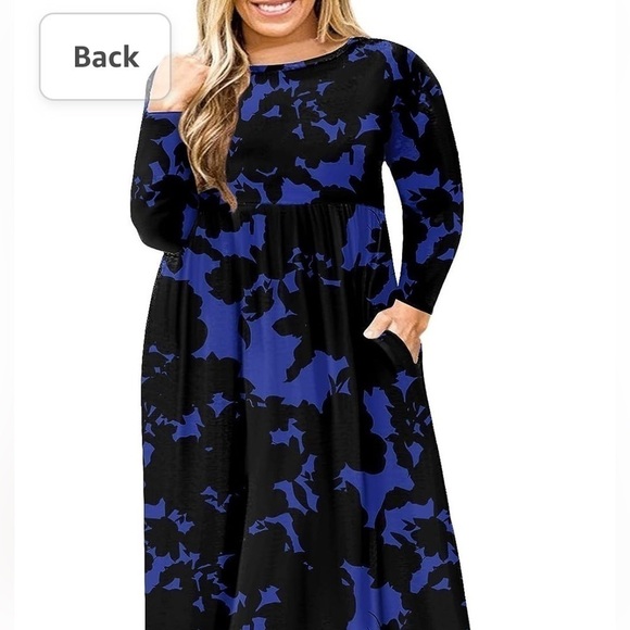Plus Size Maxi Dress Long Sleeve Empire Waist Size 3X Royal Blue And Bl… - Picture 9 of 9